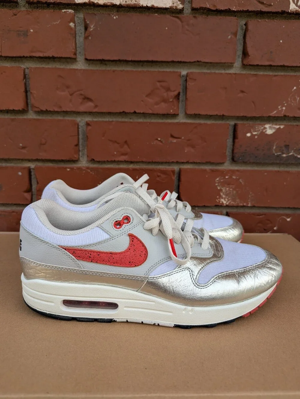 Nike Air Max 1 Premium SE Hot Sauce Metallic Silver Chile Red Men's Size 11